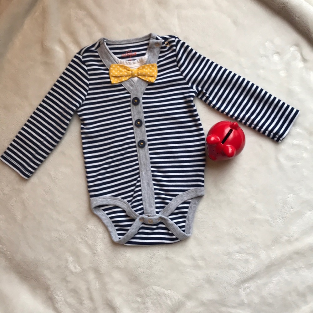 🐱 Cat and Jack navy/white striped bow tie onesie